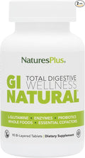 NaturesPlus GI Natural Total Digestive Wellness - 90 Bi-Layered Tablets, Pack of 2 - With L-Glutamine, Probiotics, Prebiotics & Enzymes - Gluten Free - 60 Total Servings
