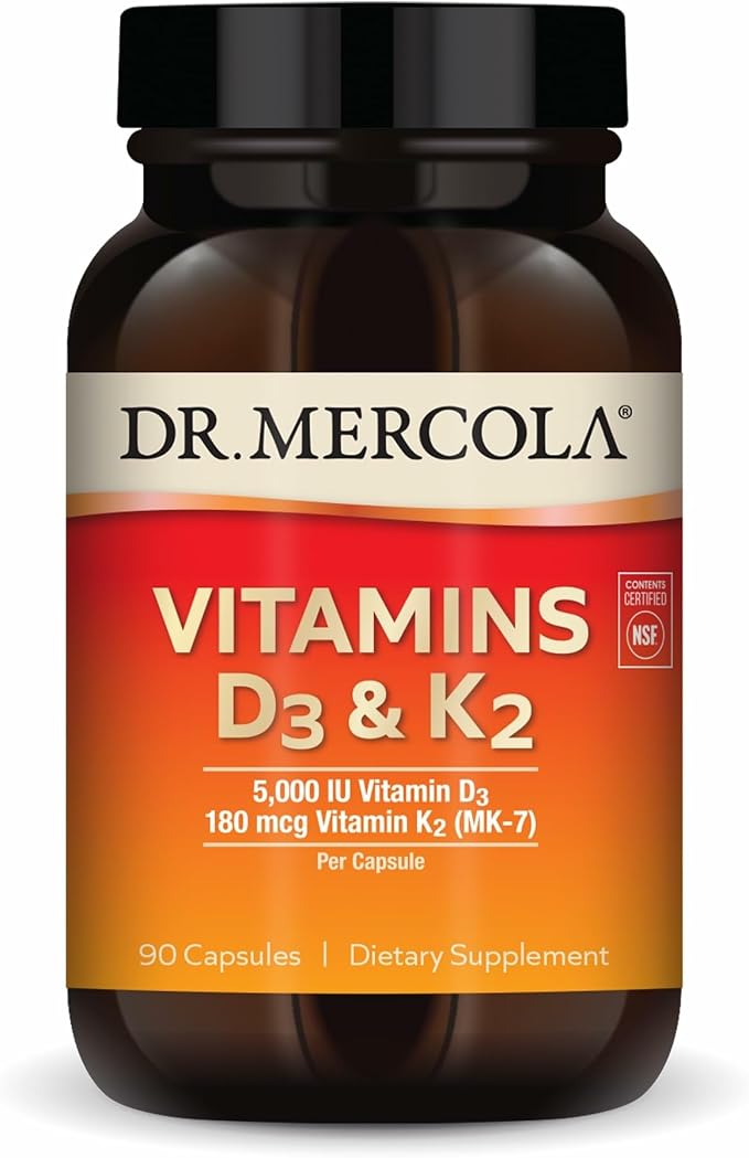 Dr. Mercola Vitamins D3 & K2 - Supports Immune, Brain, Cardiovascular, Respiratory & Bone Health - GMO-Free, Gluten-Free & Soy-Free - 90 Capsules (90 Servings)