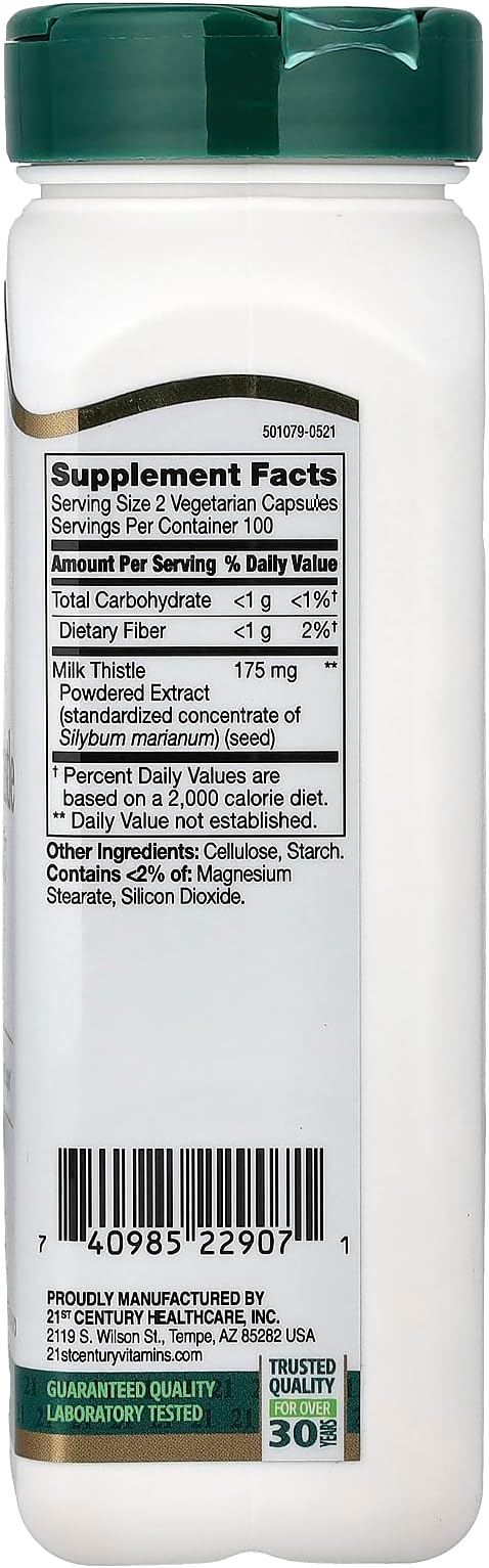 21st Century Milk Thistle Extract Veg Capsules, 200 Count