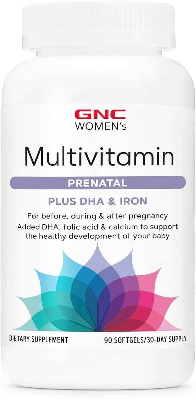 GNC Women's Prenatal Multivitamin Formula with DHA & Iron, Support Pregnancy and Healthy Baby Development, Essential Nutrients Folic Acid, Zinc, Calcium Plus B Vitamins, 90 Softgels