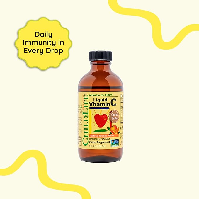 CHILDLIFE ESSENTIALS Liquid Vitamin C - Pure Vitamin C Liquid Supplement for Kids, Immune System Support, Great Taste - Natural Orange Flavor, 4 Fl Oz (Pack of 3)