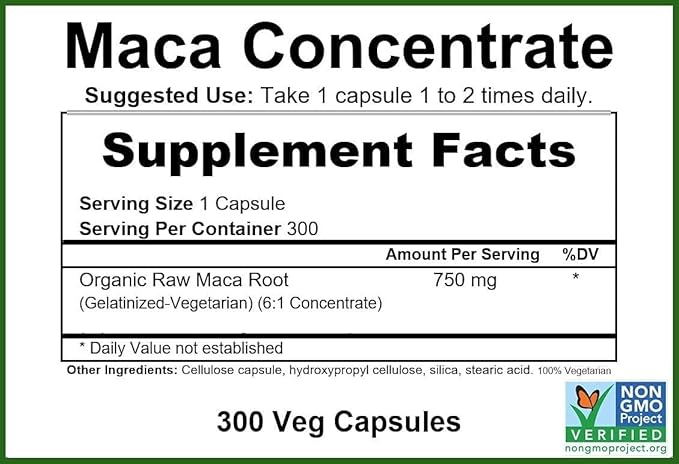 GreenPacks® Organic Maca Root Concentrate (Gelatinized) Supplement - 300 Capsules