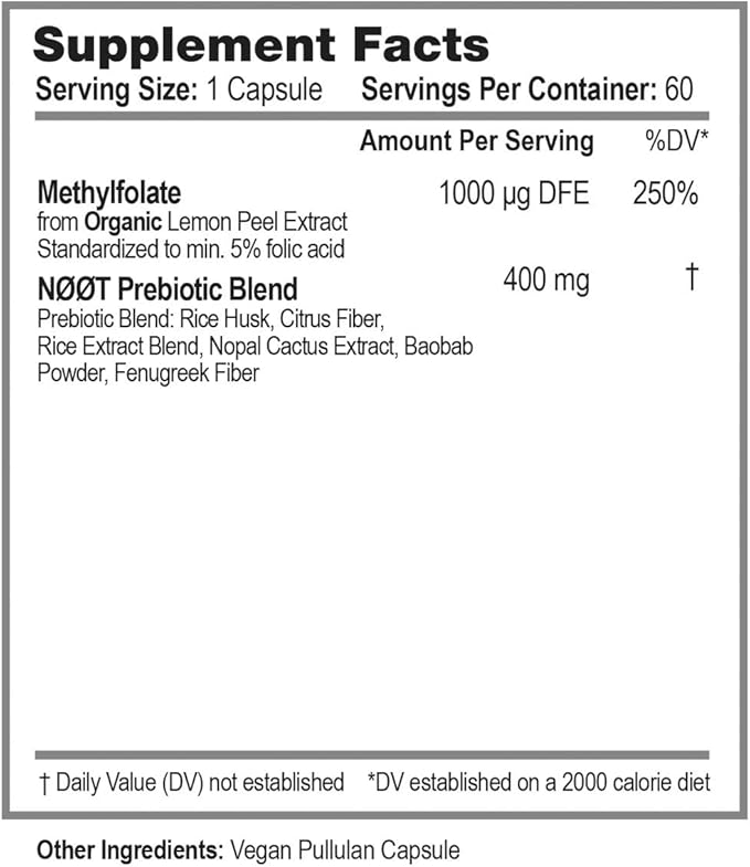 NOOT Organic Methylfolate 1000 mcg DFE, Plant-Sourced Folate with Naturally Occurring 5-MTHF for Energy, Mood, Methylation, Red Blood Cell Formation & Prenatal Readiness for Women & Men - 60 Capsules