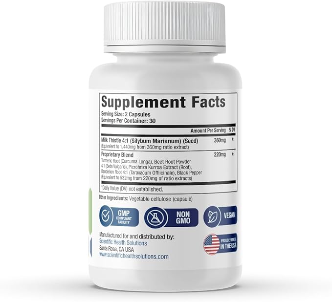 Milk Thistle Liver Detox Complex – Clinical-Grade Liver Support Supplement with Turmeric, Dandelion, Beet, Picrorhiza, Black Pepper – Phase I & II Detox – 60 Capsules – Non-GMO