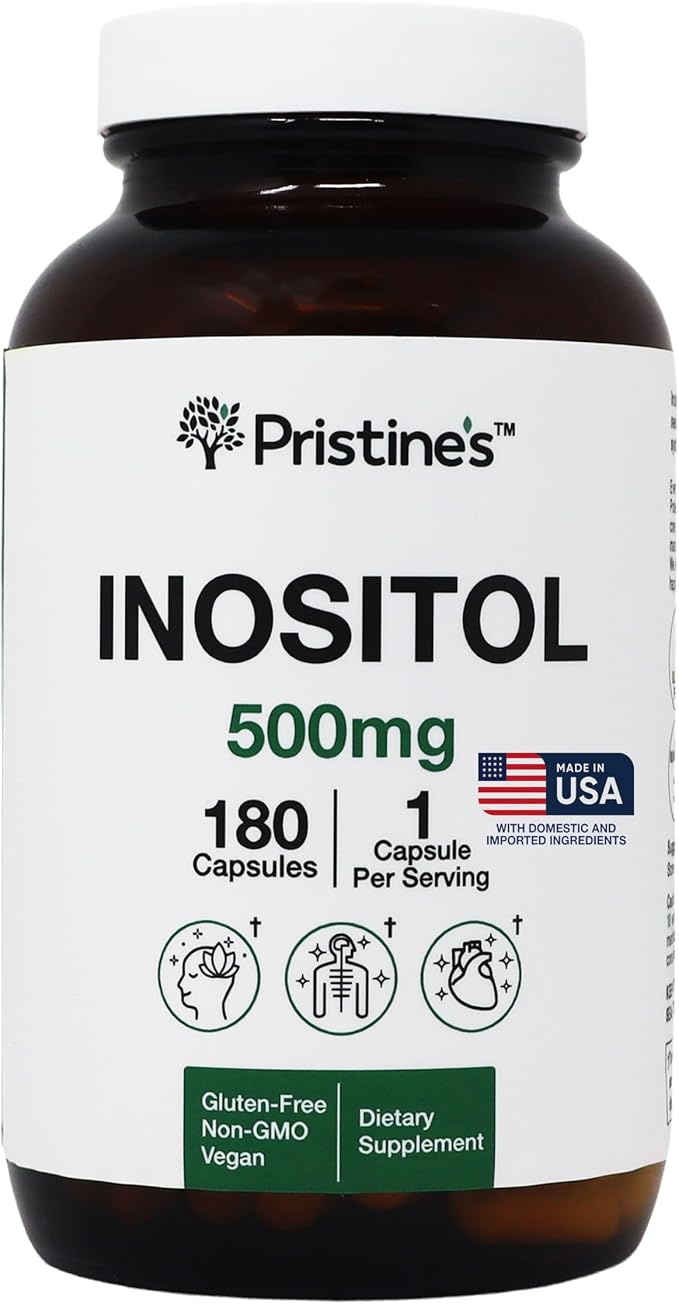 PRISTINE'S Myo Inositol Capsules - 500mg 180 Day Supply - Vegan, Gluten Free, Non GMO
