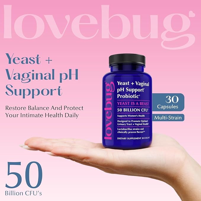 LOVEBUG Probiotics for Women with Pancran – Multi-Strain Probiotic Supporting UTI, BV, Odor & PH Balance - Vaginal Probiotics for Womens Intimate Flora & Digestive Health - 30 Capsules
