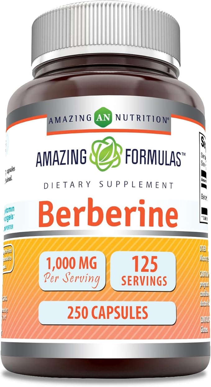 Amazing Formulas Berberine 1000mg Per Serving 250 Capsules Supplement | Non GMO | Gluten Free | Made in USA- Proudly Made in the USA with Guaranteed Purity & Potency