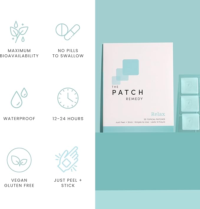The Patch Remedy Relax Patch | L-Theanine, Lemon Balm, Valerian, Ashwagandha, Passionflower | 30 Patches