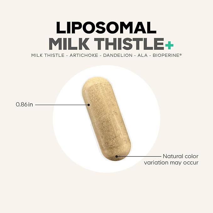 Codeage Liposomal Milk Thistle+ Supplement - Silymarin from Silybum Marianum, NAC, Artichoke Leaf, Dandelion Root, Alpha Lipoic Acid, BioPerine, Liposomal Delivery - Non-GMO - 60 Capsules