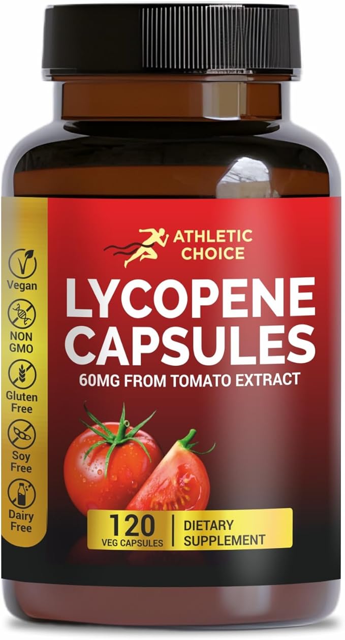 Lycopene Supplement for Men 60mg, Natural Tomato Extract Powder, 120 Veggie Capsules, Carotenoid Supplement for Daily Wellness, Vegan, Non-GMO & Gluten-Free Lycopene Complex