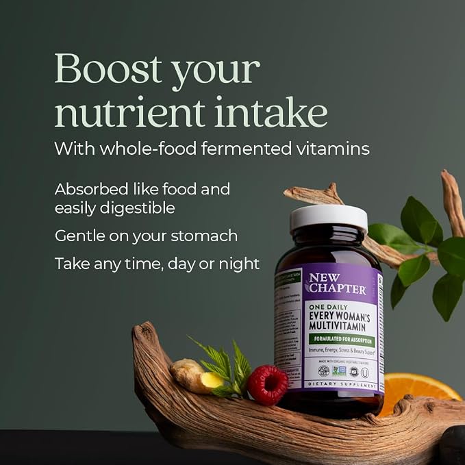 New Chapter Women’s Multivitamin, Iron, B6, B12, Biotin for Hair Growth, D3, Vit C, Zinc for Immune & Stress Support, Gentle on an Empty Stomach, One Daily, Non-GMO, Gluten-Free, 18+, 72 Tablets