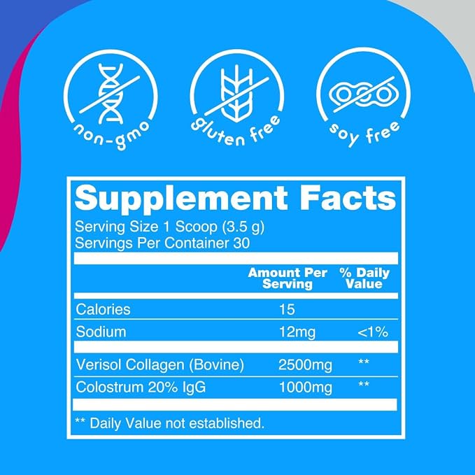 Zena Nutrition Pure Bovine Colostrum & Collagen Powder Supplement for Gut Health, Immune Support, Digestion, Hair, Skin & Nails, Unflavored, Gluten & Sugar Free, 30 Servings