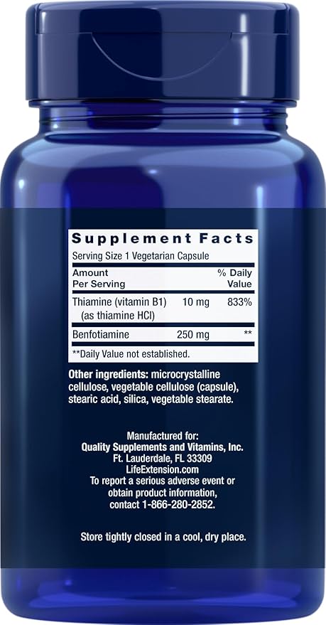 Life Extension Mega Benfotiamine, 250 mg, 180 Veg caps with Thiamine - Vitamin B1 Supplement