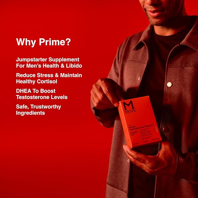 Mdrive Prime - Men's T-Support Supplement, Max Energy, Focus & Lean Muscle, KSM-66 Ashwagandha, S7 Nitric Oxide Booster, Bioperine and DHEA, 60 Servings, 120 Count