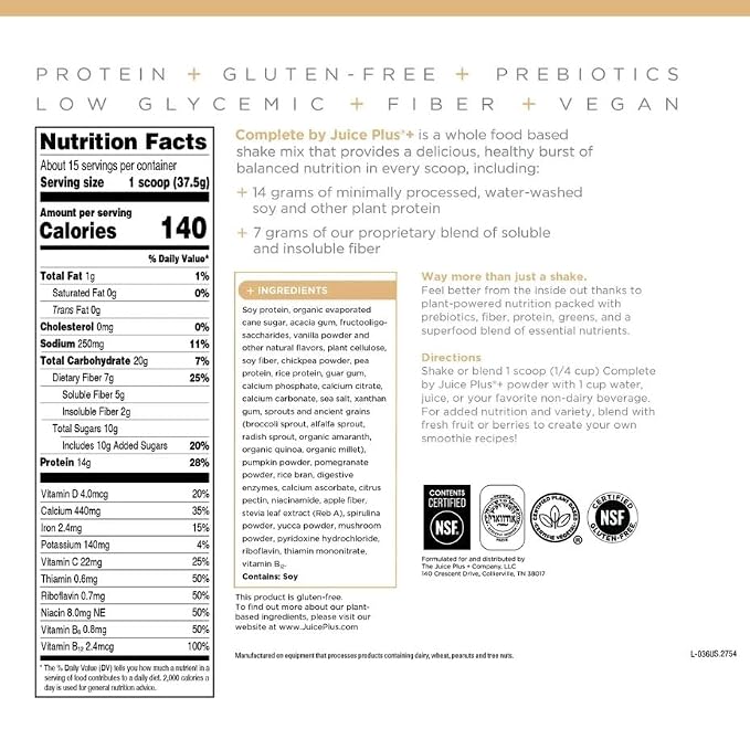 Complete by JuicePlus+ Single Serve French Vanilla Shakes - Plant-Based Nutrition - Whole Food Based Shake Powder with Protein, Fiber & Prebiotics - 30 Servings (2 Pouches, 30 Servings)