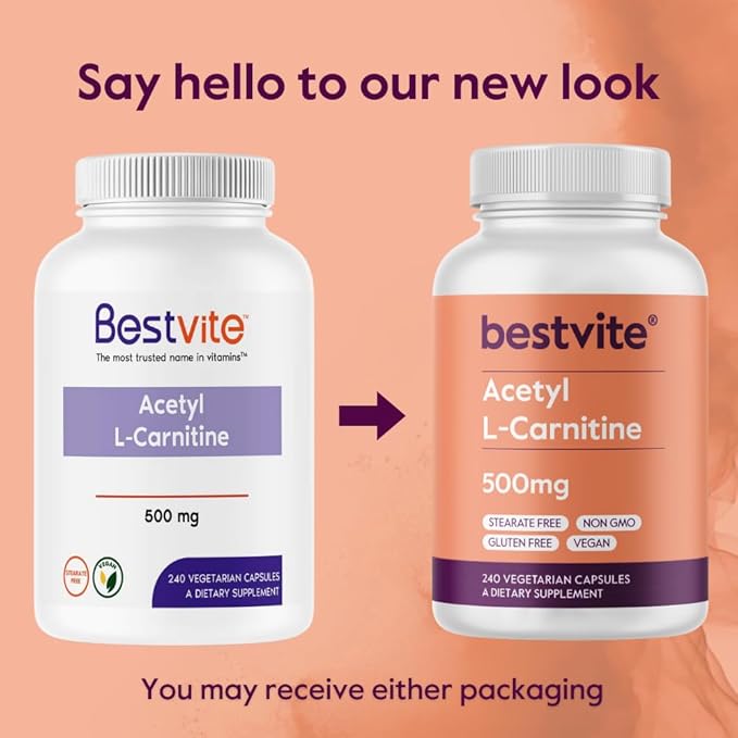 BESTVITE Acetyl L-Carnitine 500mg (240 Vegetarian Capsules) - No Stearates - Vegan - Non GMO - Gluten Free