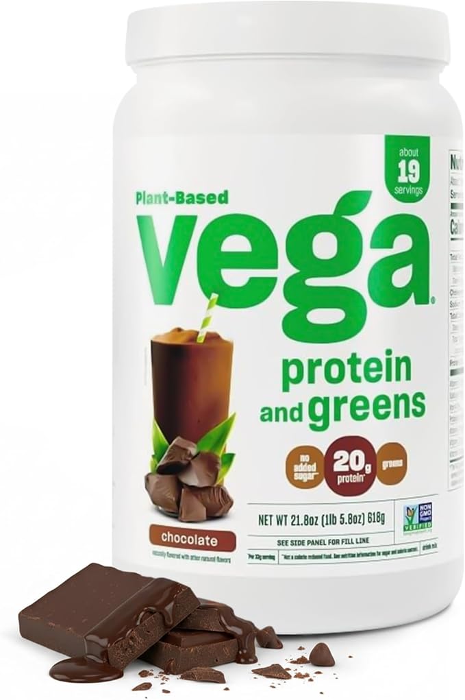 Vega Premium Protein + Supergreens, Chocolate – 20g Vegan Protein, Dairy & Gluten Free, 22.4 oz (19 Servings)