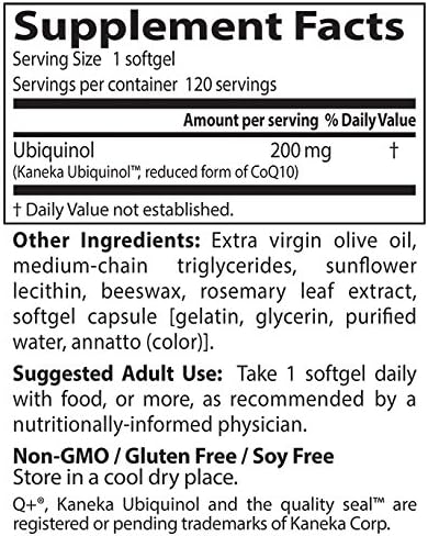 Doctor's Best Kaneka Ubiquinol 200 mg Supplement for Men & Women - Reduced Form CoQ10, Coenzyme Q10 200mg for Antioxidants & Heart Health Support, Non GMO, Gluten Free, Soy Free - 120 Softgels