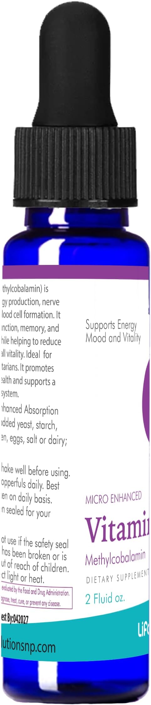 Life Solutions Liquid Vitamin B12 Methylcobalamin - Made in USA, Supports Energy & Metabolism, High Absorption Vitamina B12 Drops, 2 Fl Oz, Non-GMO, Gluten-Free