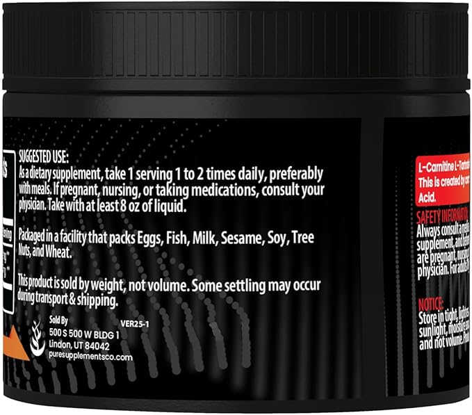 PURE ORIGINAL INGREDIENTS L-Carnitine L-Tartrate, 3 oz, Always Pure, No Fillers or Additives