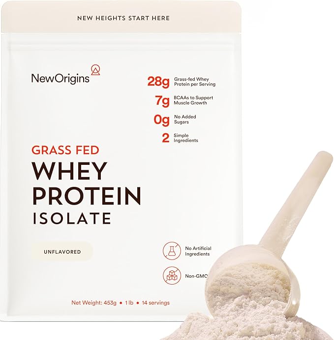 New Origins European Grass Fed Whey Protein Isolate (Unflavored, 14 Servings, Non-GMO, Gluten-Free, Sugar & Soy Free)