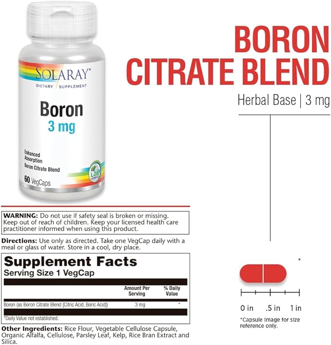 Solaray Boron Citrate 3mg | Herb Base | Healthy Bones, Brain Function & Joint Support | Enhanced Absorption | 60 VegCaps