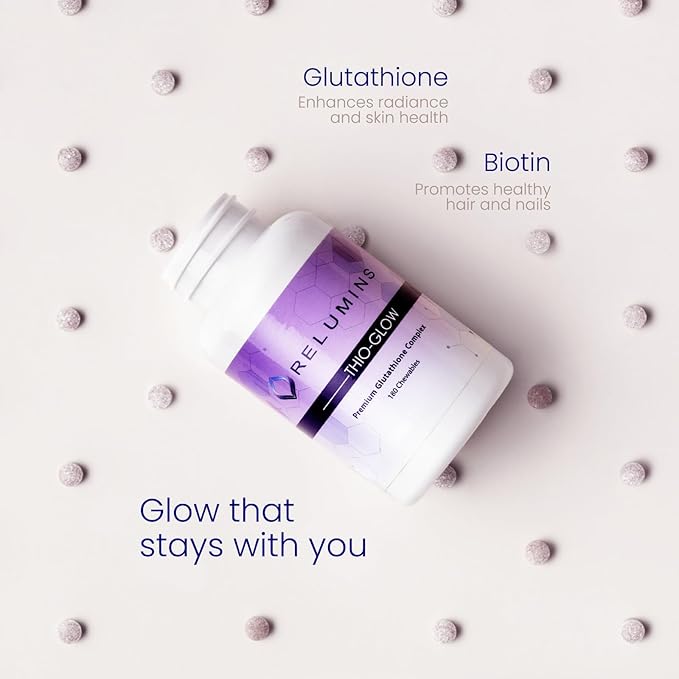 Relumins Labs Thio-Glow Chewable Sublingual Glutathione Complex with Biotin, VIT C & E, Plus Grapeseed Polyphenols – 330mg Gluta Per Serving – 4X More Effective, Spring Glow Essential x 3 Bots