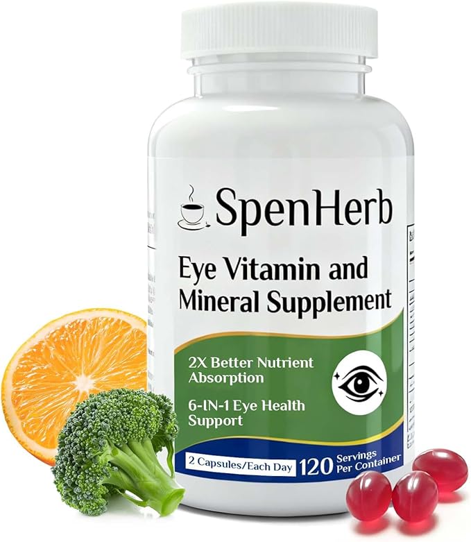 Eye Vitamin and Mineral Supplement Vision Support 120 Vegan Soft Gels, Contains Lutein, Zeaxanthin, Vitamin C & E, Zinc, Copper, Eye Health Supplements for Adults, 1 Pack
