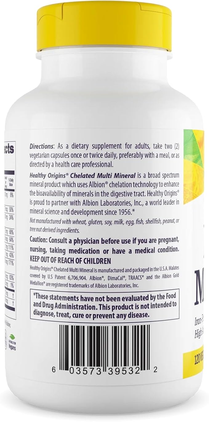 Healthy Origins Chelated Multi Mineral, 240 Veggie Capsules - Featuring Albion Minerals TRAACS High Bioavailability Complex - Supports Bone Health, Immune Function & Metabolic Wellness