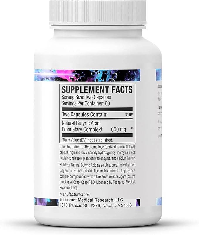 Tesseract Medical Research ProButyrate Gut Health Supplement, Butyric Acid Complex, Gastrointestinal Support Supplement, Helps Restore Balance to Stabilize Gut Microbiome, 600mg (120 Capsules)