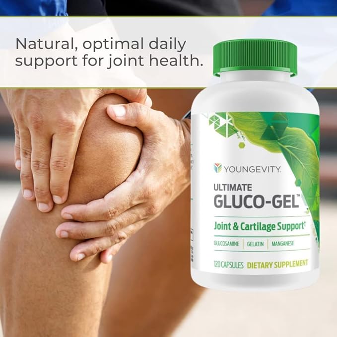 Youngevity Ultimate Gluco-Gel -for Bones, Tendons, Bones & Cartilage | Contains Glucosamine, Gelatin & Manganese | 240 Capsules | 4 Bottle