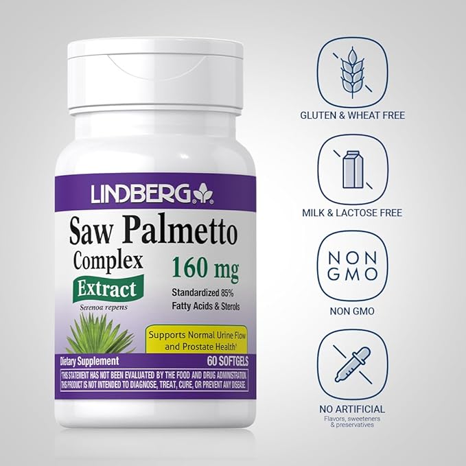 Lindberg Saw Palmetto Extract | 160 mg | 60 Softgels | for Men and Women | Standardized Supplement | Non-GMO and Gluten Free