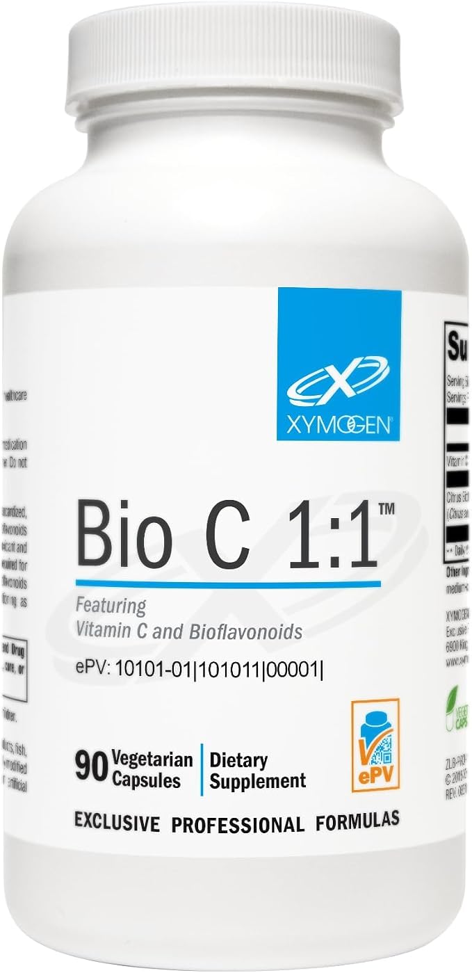 XYMOGEN Bio C 1:1 - Vitamin C Supplement with Citrus Bioflavonoids for Immune System Support - 500 mg Ascorbic Acid - Gluten-Free & Non-GMO - 90 Capsules