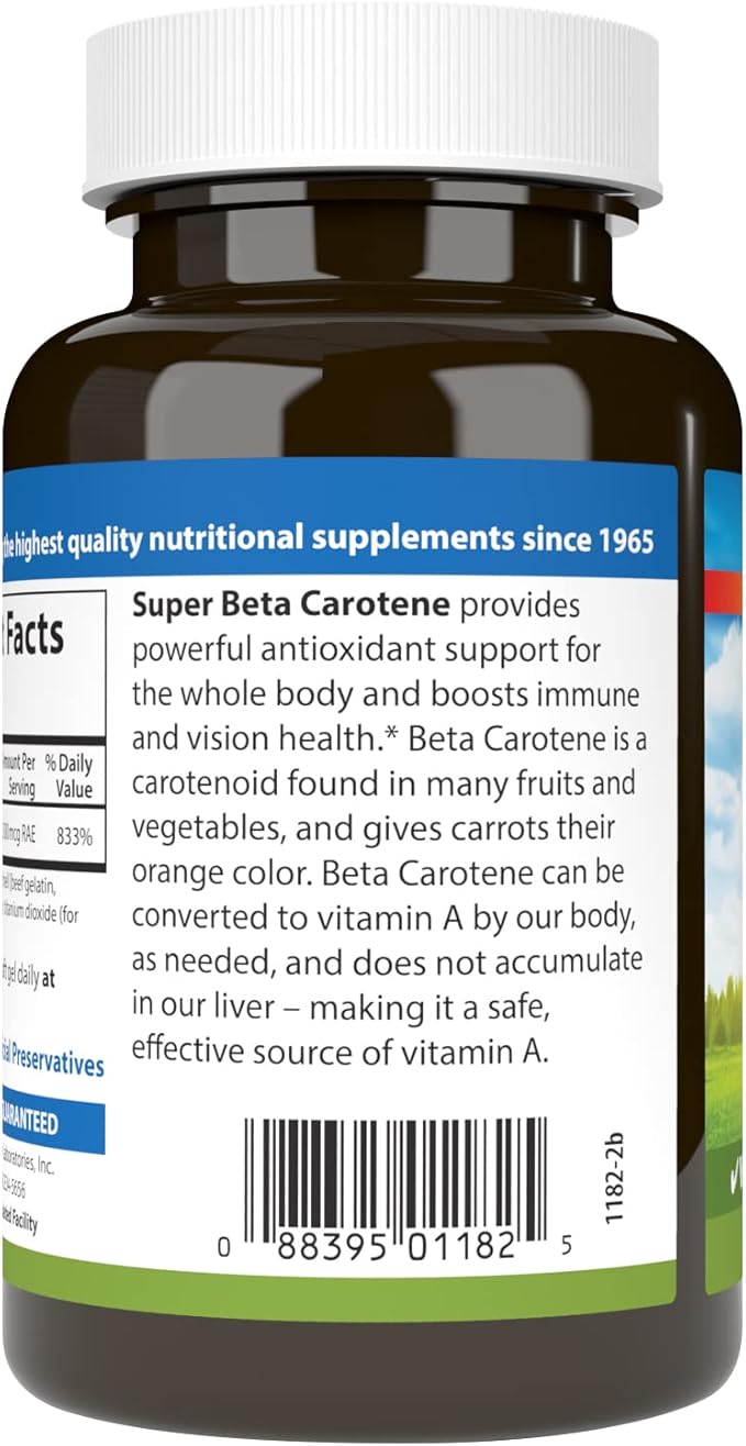Carlson - Super Beta Carotene, 25000 IU (15 mg), Vitamin A as Beta Carotene, Bioavailable and Bioactive Form, Vision Health, Healthy Skin, 250 Softgels