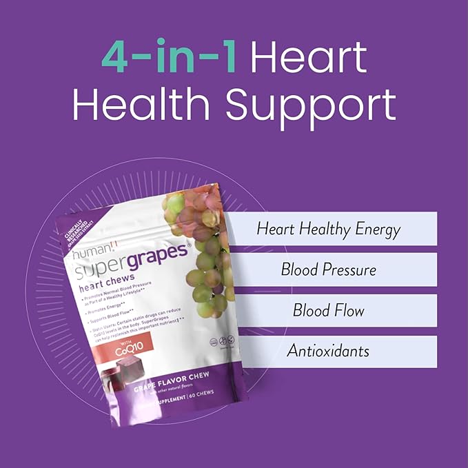 Humann SuperGrapes Chews Supplement – 100mg CoQ10 and Grape Seed Extract – from The Makers of SuperBeets - Grape Flavor, 60 Count