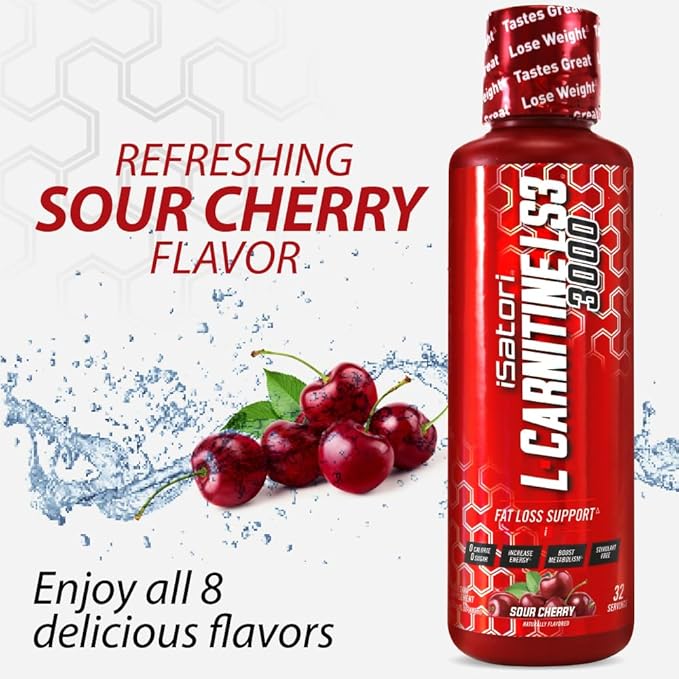 iSatori L-Carnitine LS3 3000, Liquid L-Carnitine with Acetyl L-Carnitine, L-Carnitine L-Tartrate, Stimulant Free Pre Workout, Low Calorie, No Sugar, Gluten, Keto-Friendly, Sour Cherry (32 Servings)