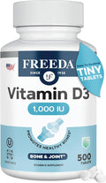 FREEDA Pure Vitamin D3 1000 IU – Daily Maintenance Dose – Bone Health, Joint, Muscle & Immune Support – Vit D3 Vitamin D Supplement for Women & Men – 25 mcg 1,000 IU Easy-to-Swallow (500 Tiny Tablets)
