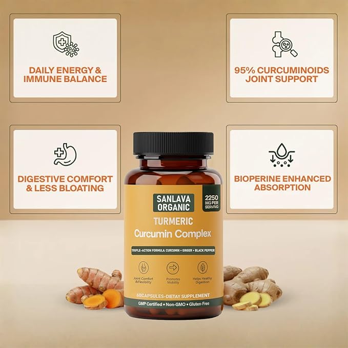 Turmeric 3 in 1 Complex with Curcumin, Ginger &Black Pepper Extract | 2250mg per Serving | 60 Capsules