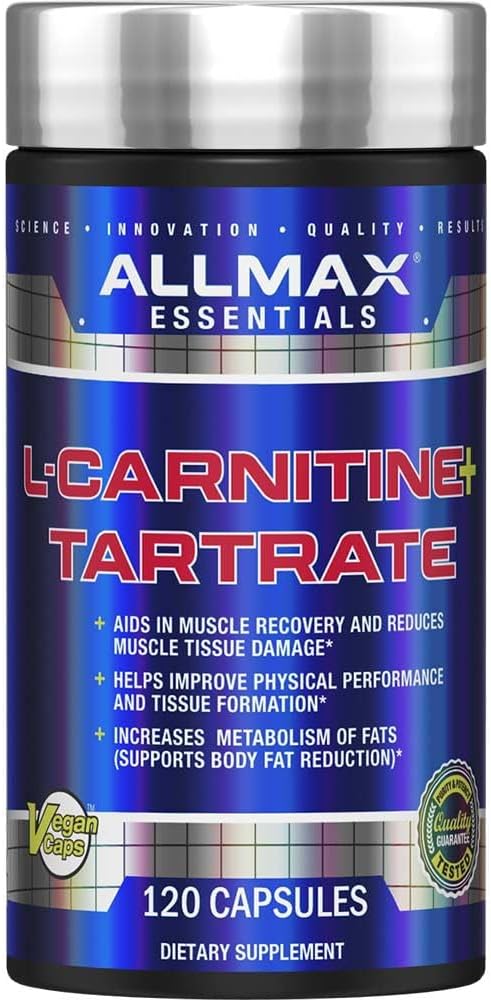 ALLMAX Essentials L-CARNITINE Tartrate - 120 Capsules - Stimulant-Free Metabolizer - Boosts Energy, Performance & Recovery - Gluten Free & Vegetarian - 60 Servings