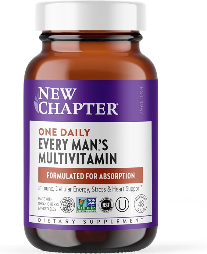New Chapter Men’s Multivitamin, B6, Extra B12, D3, Vitamin C & Zinc, Immune, Heart, Cellular Energy, and Brain Health, Gentle on The Stomach, One Daily, Non-GMO, Gluten-Free, 18+, 48 Tablets