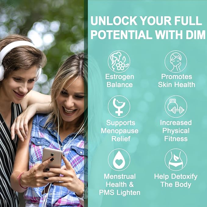 DIM Supplement Women 400mg, Estrogen Supplement for Women, Sugar Free DIM Gummies for Men & Women w/ Biotin, Flaxseed Oil, Burdock, Calendula, BioPerine for Hormone Balance, Menopause & Prostate 60Cts
