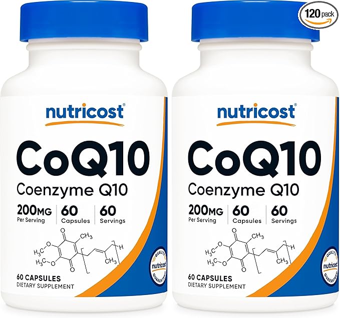 Nutricost CoQ10 200mg, 60 Vegetarian Capsules, 60 Servings - High Absorption, Vegetarian, Non-GMO, Coenzyme Q10 (Pack of 2)