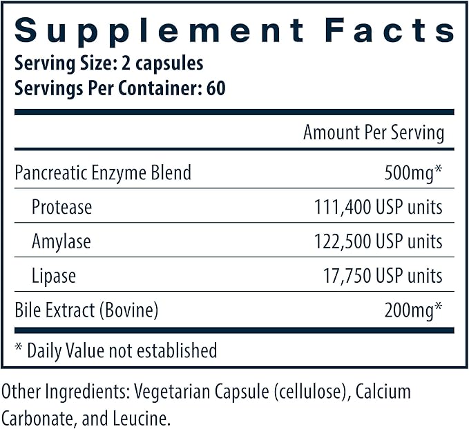 Vital Nutrients Pancreatin & Ox Bile Extract 500mg - Natural Digestive Enzymes for Women & Men - Supports Digestion of Protein, Fat, and Carbohydrates*- Gluten, Dairy & Soy Free - 120 Capsules