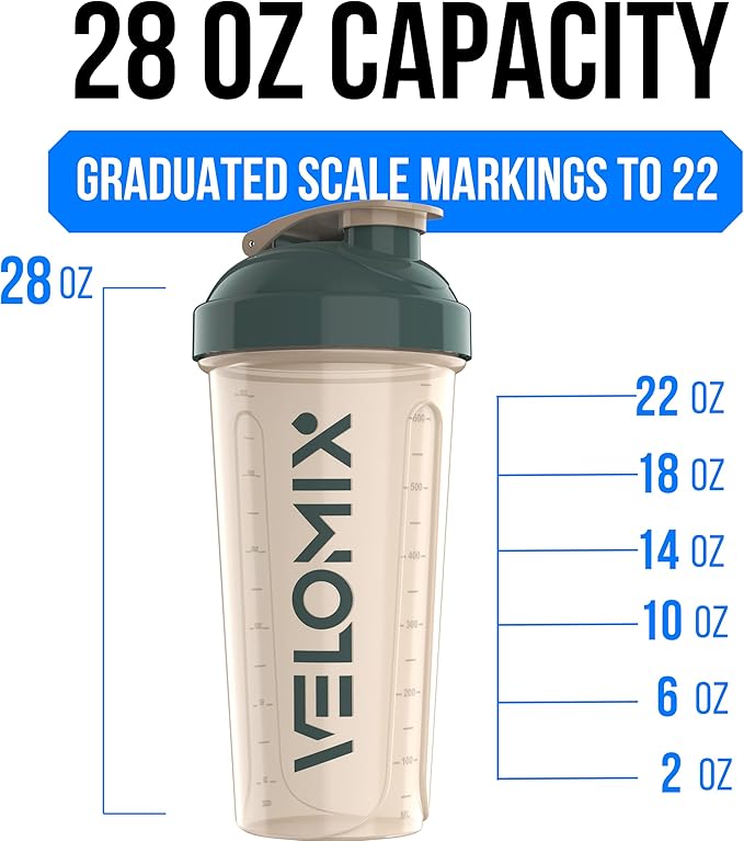 VELOMIX -2 Pack- 28 oz Protein Shaker Bottles for Protein Mixes - 2x Wire Whisk | Leak Proof Shaker Cups for Protein Shakes and Pre Workout | Protein Shaker Bottle Pack (A6) Blue/Beige