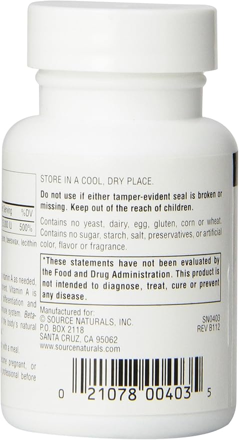 Source Naturals Beta Carotene 25000 iu Antioxidant Protection - Converted by Body to Vitamin A - 100 Softgels