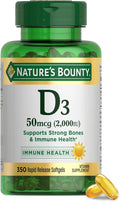 Nature's Bounty Vitamin D3 2000 IU | Supports Immune Health, Calcium Absorption & Bone Strength | Essential for Healthy Bones | Non-GMO, No-Gluten | 350 Softgels, 1 Serving Per Day for Daily Health