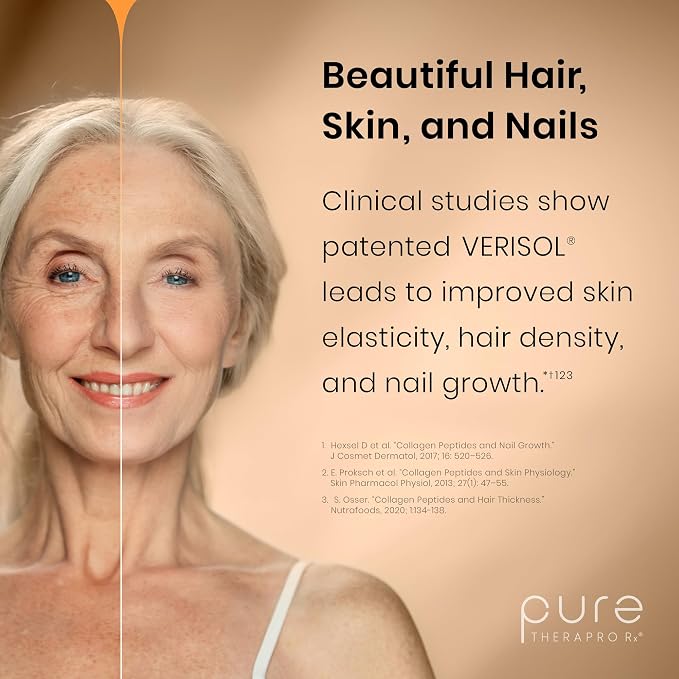 Pure Therapro Rx TriActive Collagen Plus, Collagen Powder for Hair, Skin, Nails, Bones & Joints, Hydrolyzed Collagen Powder w/Patented Peptides, Unflavored Multi Collagen Protein Powder (Orange)
