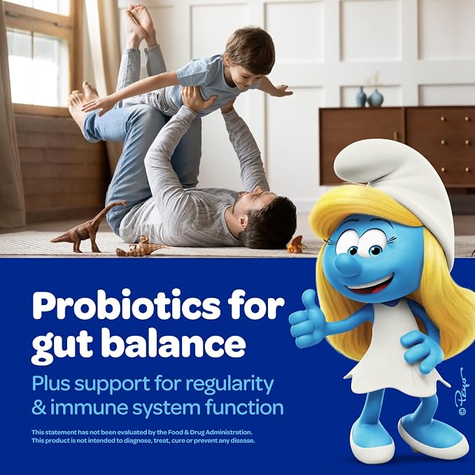 The Smurfs Kids Probiotic Gummies with 1 Billion CFU Probiotics & Prebiotics Chewable Probiotic Kids for Digestive Support, Healthy Gut & Immune Health | Ages 3+ | Made with Real Fruit | 80 Count