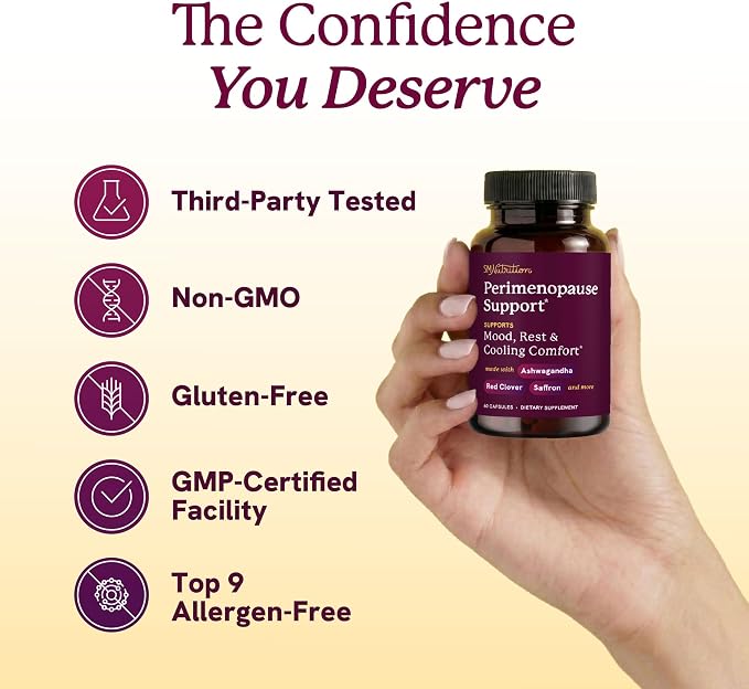 Perimenopause Support for Women Supplement | Hormone Balance, Mood, Sleep, Cycle Regularity & Cooling Support | Black Cohosh, Vitex, Saffron | Peri Menopause Supplements for Women | Non-GMO | 60 Ct
