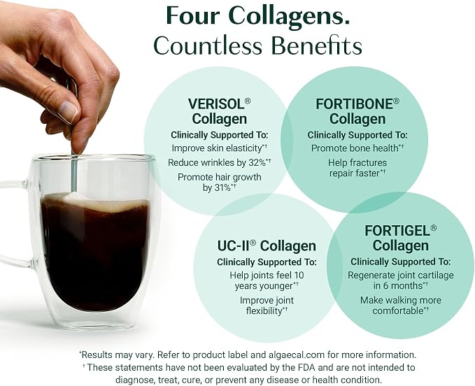 ALGAECAL Collagen Peptides Powder – Multi Collagen Peptides with VERISOL®, FORTIGEL®, UC-II®, FORTIBONE®, Hydrolyzed Collagen for Women & Men, Type 2 Collagen, 30 Servings (3 Packs)